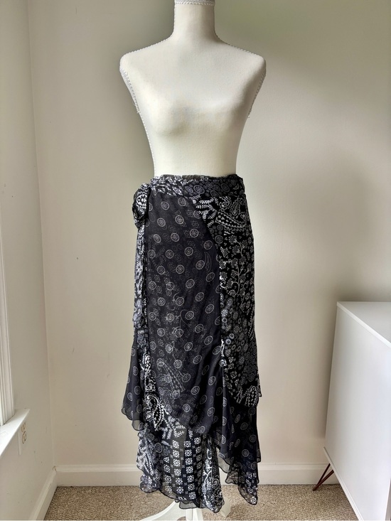 Wally Dresses & Skirts - Black and White Paisley Two Layer Bohemian Maxi Wrap Skirt